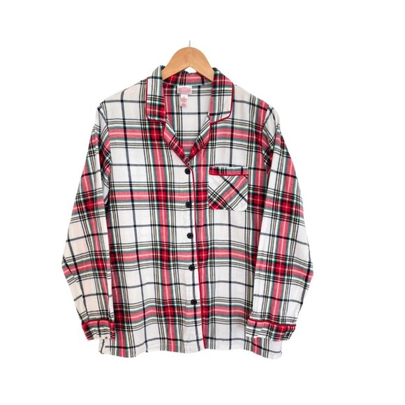 Wondershop Target Pajama Shirt Women Medium Flannel Plaid White Tartan Sleepwear - Picture 2 of 13
